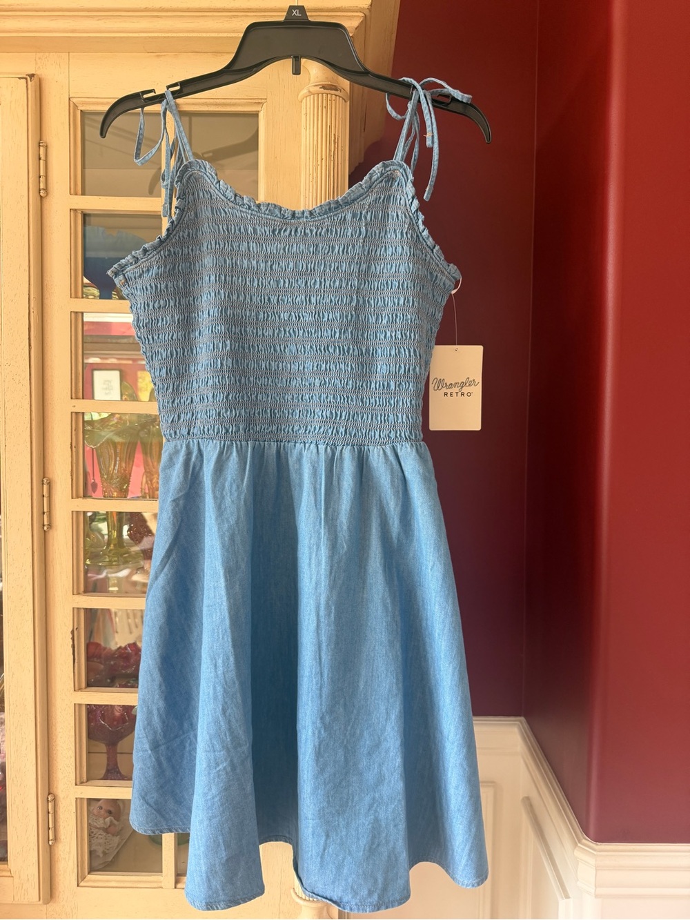 Wrangler women’s denim Smocked Tie-Shoulder Casual Dress